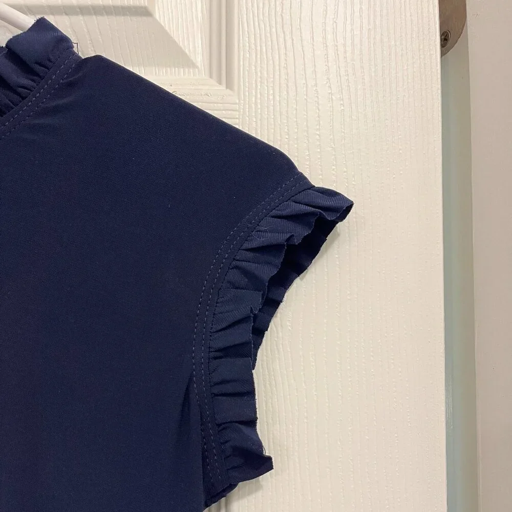 Navy Blue *Mock Neck* Mini Dress w/ Ruffles | XS | Simple & Sophisticated | NWOT - Picture 7 of 11